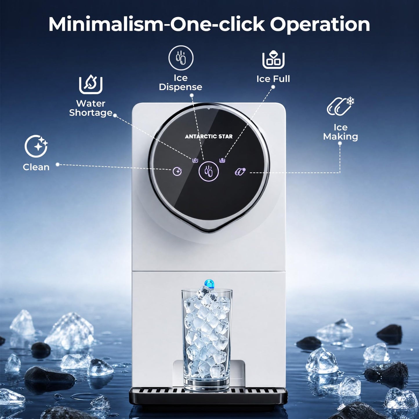 Antarctic Star Nugget Ice Maker Countertop, Gen 2 Self-Cleaning Portable Ice Machine, 33 lbs/24H, 1.8L Water Tank, 1.5 lbs Ice Storage, Touch Screen & Auto Ice Drop, for Home/Office/Kitchen
