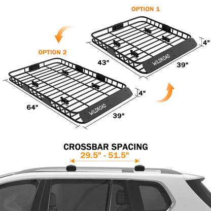 Wildroad Car Roof Cargo Carrier Combo of Upgraded 64"x 39"x 4" Roof Rack Cargo Basket with 21 Cubic ft Ultra Waterproof Anti-Tear Fabric Cargo Carrier Bag and Super Duty Bungee Cargo Net