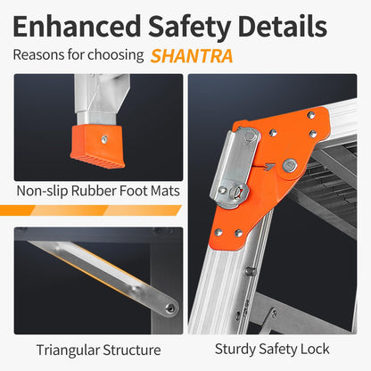 SHANTRA Multifunctional & Adjustable Work Platform with 330 lbs Capacity, 24 to 35 inches Step Ladder, Aluminum Folding Scaffolding Ladder, Heavy Duty Portable Work Bench Stool with Non-Slip Feet