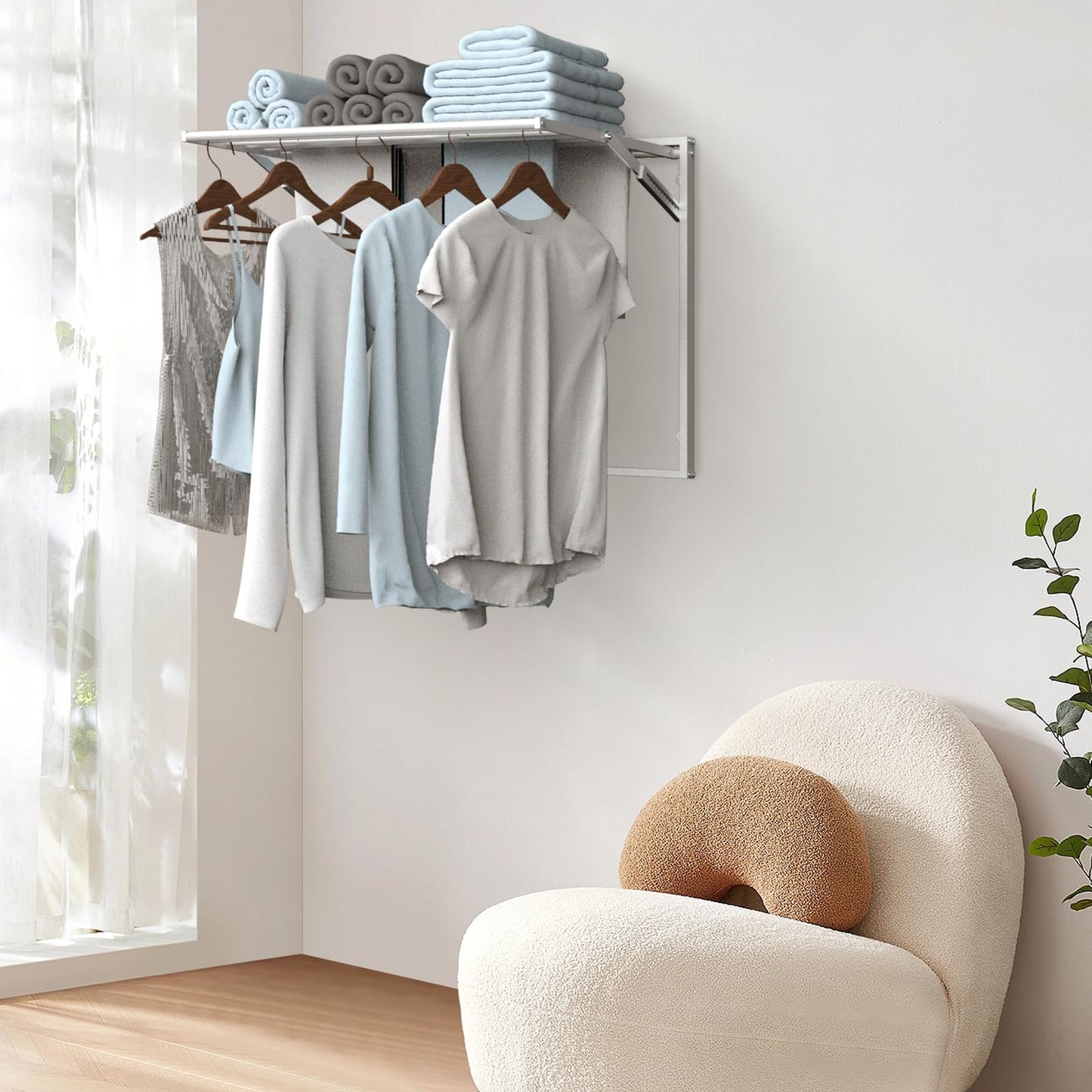 GOOFCXO 2 Pcs Wall Mount Clothes Drying Rack 26 X 31.5 Laundry Room Organizer Laundry Drying Rack Foldable Stainless Steel Drying Rack Clothing Space Saver Laundry Rack for Hanging Clothes Sock Towel