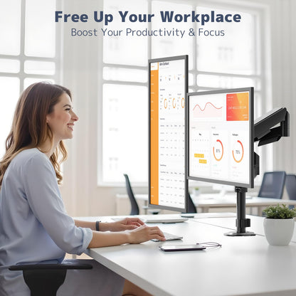 PUTORSEN Dual Monitor Stand for 17-32 Inch Screens,Holds up to 19.8lbs, Full Motion Adjustable Tilt Swivel Rotation, Space-Saving Desk Mount with C-Clamp & Grommet, VESA 75/100mm