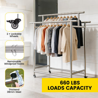 DEGEDUN Heavy Duty Clothes Rack Load 660LBS, Portable& Adjustable Clothes Rack with Wheels Garment Rack, Lockable Rolling Wheels, for Bedroom and Laundry Room