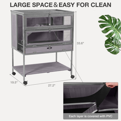 MEDEHOO Guinea Pig Cage, Moveable Metal Frame Hamster Cage Anti-Chewing with Aluminium Alloy Edge, Hideouts, Ramps, Seesaws Chewing Toy, Deeper Pull-Out Leakproof Tray for Indoor Outdoor(Grey)