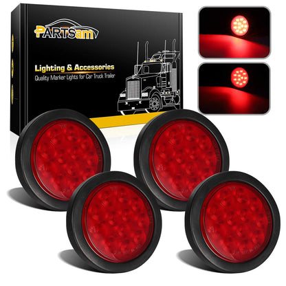 Partsam 4Pcs 4 Inch Round Led Trailer Tail Lights Kit+5PCS Amber Torpedo Cab Marker
