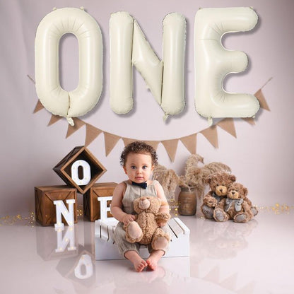 40 Inch Beige One Balloons for 1st Birthday, Cream White Sand One Balloon Letters with Ribbon, Neutral Ivory Alphabet One Balloon for Boys Girls First Birthday 1 Year Old Baby Shower Party Decorations