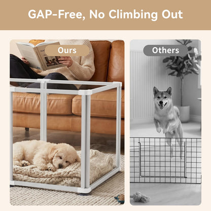 Clear Acrylic Dog Play Pen Indoor Pet Enclosure for Small Dogs & Cats, Outdoor Use with Door, Easy Assemble & Cleaning