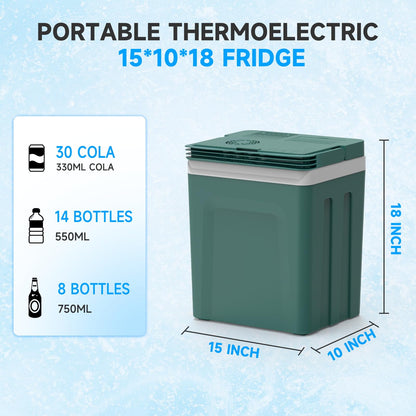 SHAREWIN Electric Cooler & Warmer with Handle 26.5 Quart/25L Portable Thermoelectric Fridge for Vehicles & Trucks with 110V AC & 12V DC, 12V Car Cooler for Camping, Travel Army Green