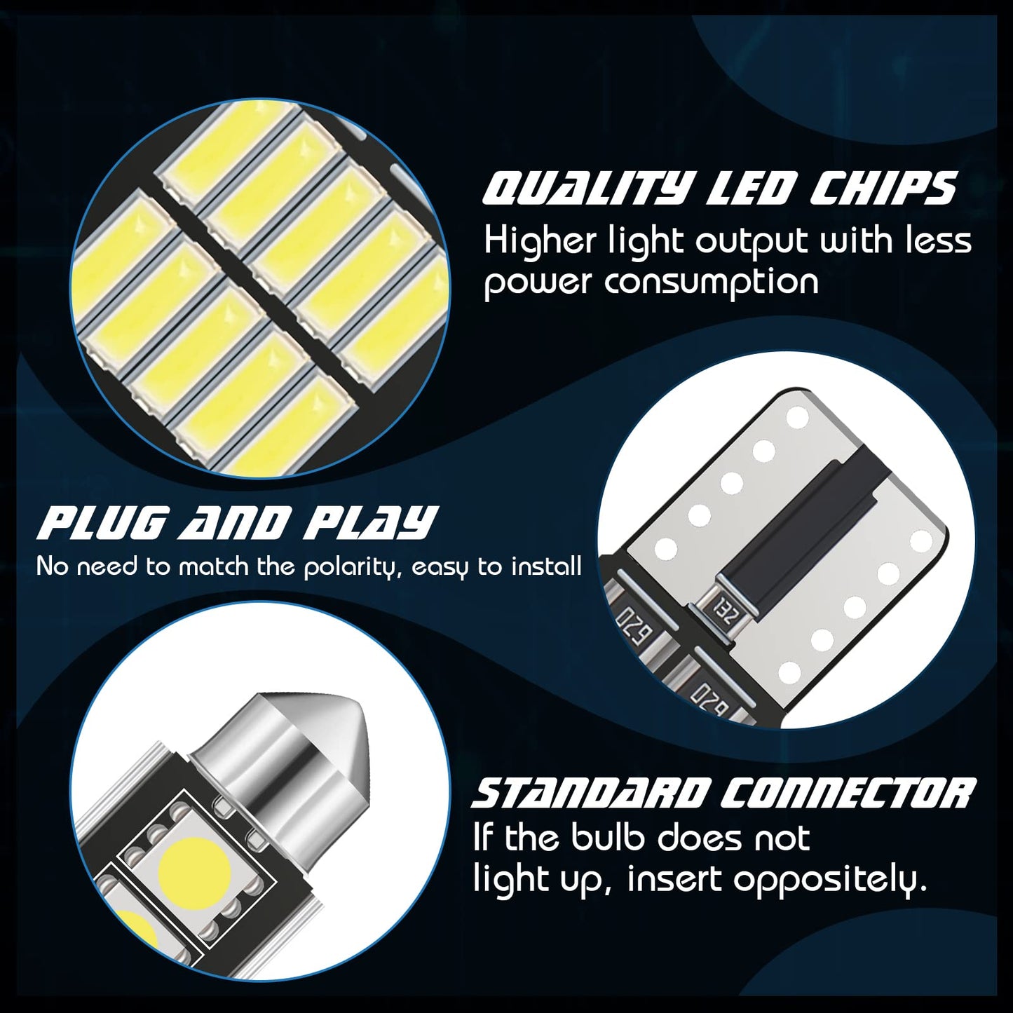 BBTO LED Car Bulb Kit - 100 Pieces T10 Festoon Dome Lights for Map, Trunk, Door, License Plate - Polycarbonate