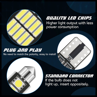 BBTO LED Car Bulb Kit - 100 Pieces T10 Festoon Dome Lights for Map, Trunk, Door, License Plate - Polycarbonate