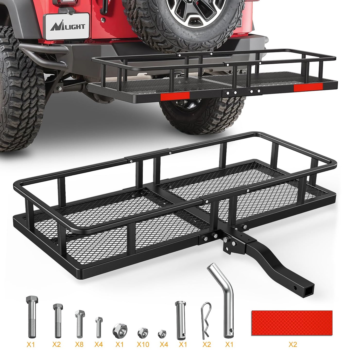Nilight 60" x 20"x 7.87" Hitch Cargo Carrier & 5/8" Pin Clip Fits 2-Inch Receiver 500 Lbs Heavy Duty Capacity Luggage Basket Fold Up for SUV Pickup Camping Traveling