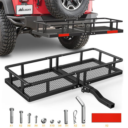 Nilight 60" x 20"x 7.87" Hitch Cargo Carrier & 5/8" Pin Clip Fits 2-Inch Receiver 500 Lbs Heavy Duty Capacity Luggage Basket Fold Up for SUV Pickup Camping Traveling
