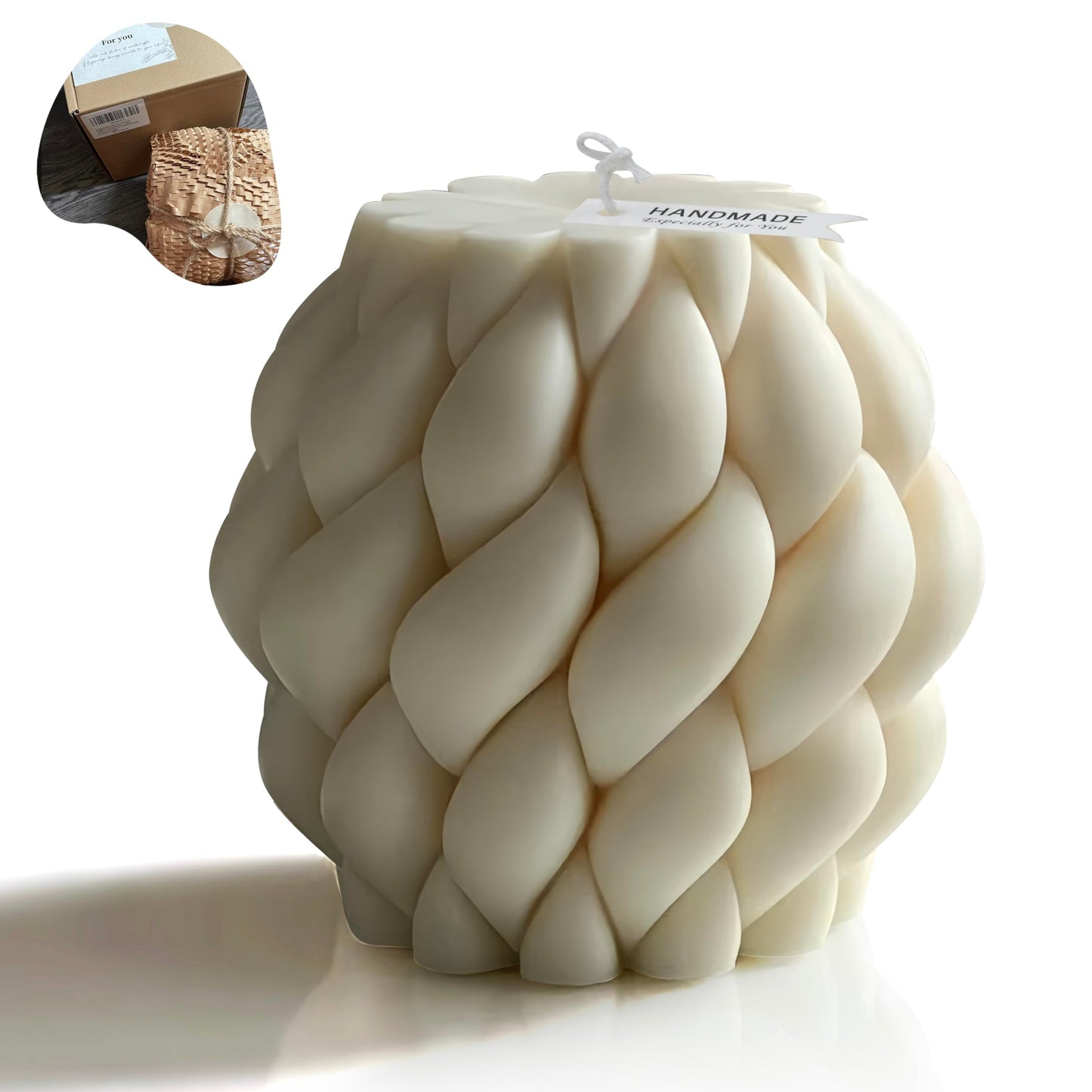 Hyznengu Knot Ball Soy Wax Candle- Large Handmade Pillar Scented Elegant Bubble Aesthetic Candle, Housewarming Wedding Birthday Gift Home Room Shelf Decor Idea White（Large）