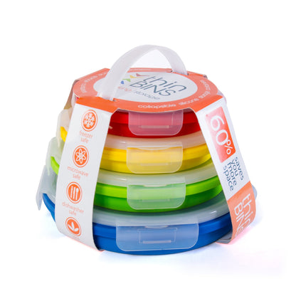 Thin Bins Collapsible Containers Set of 4 Round Silicone Food Storage Containers BPA Free, Microwave, Dishwasher and Freezer Safe - No more cluttered container cabinet! SC-149A