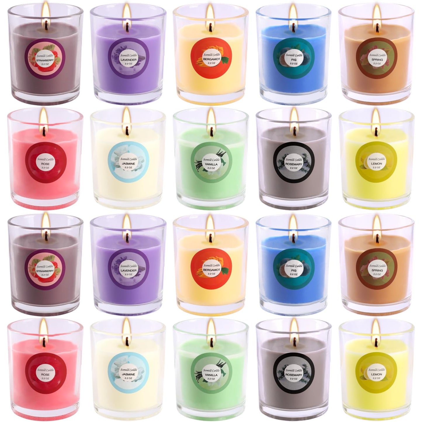 WREXCS Scented Candles with 10 Fragrances Gift Set for Home and Women，2.2oz Aromatherapy Soy Wax Glass Jar Candle，20 Pack