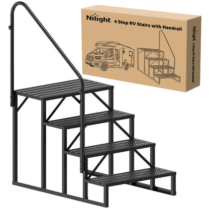 Nilight RV Steps with Handrail, 4 Steps Hot Tub Steps Outdoor RV Stairs Step Portable Mobile Motor Home Stairs for Camper Travel Trailers Dock Entry Steps 5th Wheel RV Porch with Anti-Slip Handrail