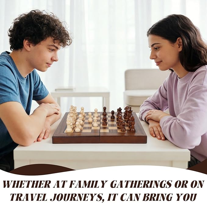 2 in 1 Magnetic Wooden Chess and Checkers Board Game Set 12 Folding Chess Boards Portable Travel Chess Sets with Pieces Storage Slots Beginner Chess Game Set for Kids and Adults