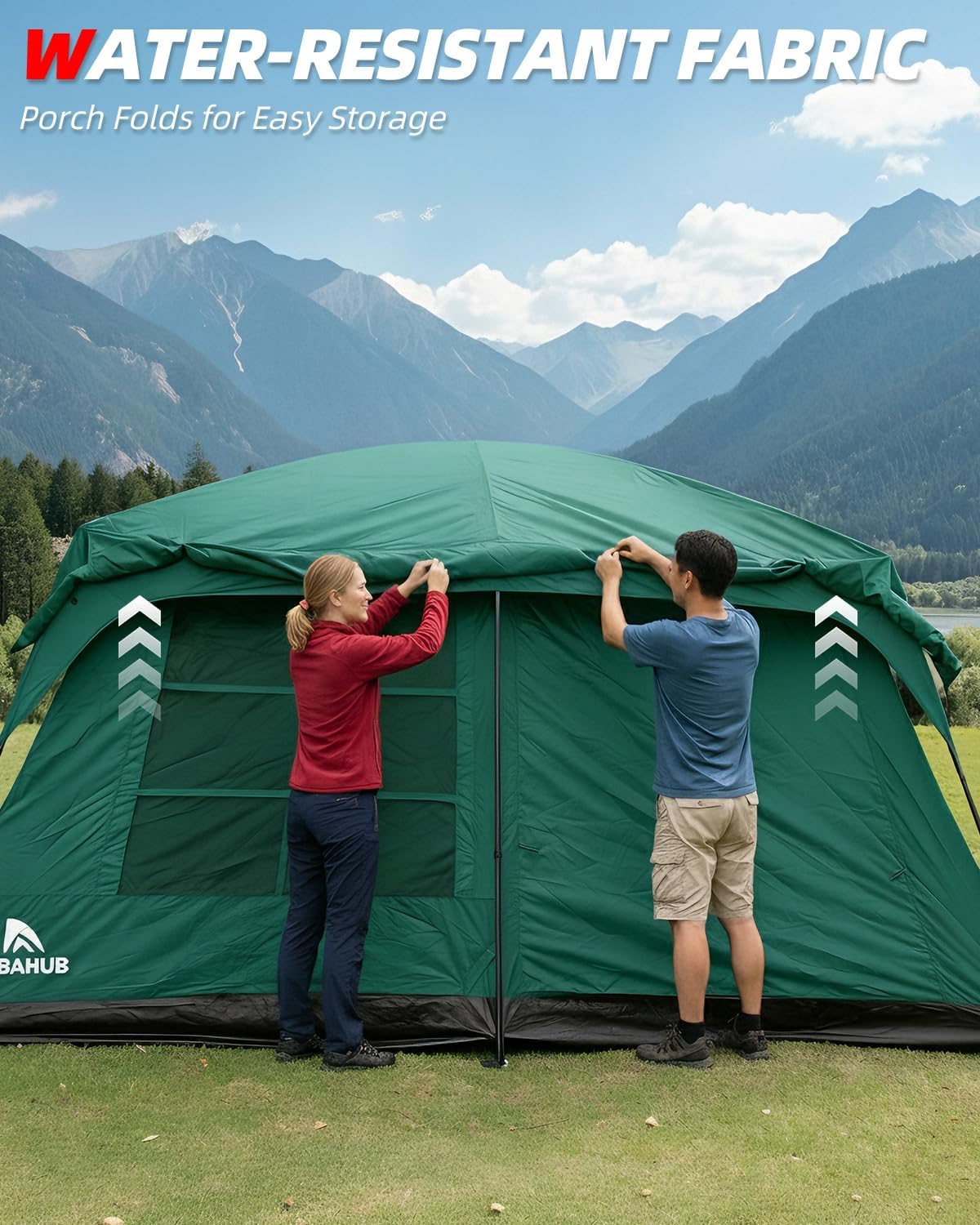 Abahub 10 Person Tent for Camping, Family Cabin Tents with 2 Rooms and 2 Doors, Large Tent with Rainfly, Porch, 4 Windows, 14ft x 10ft x 81in