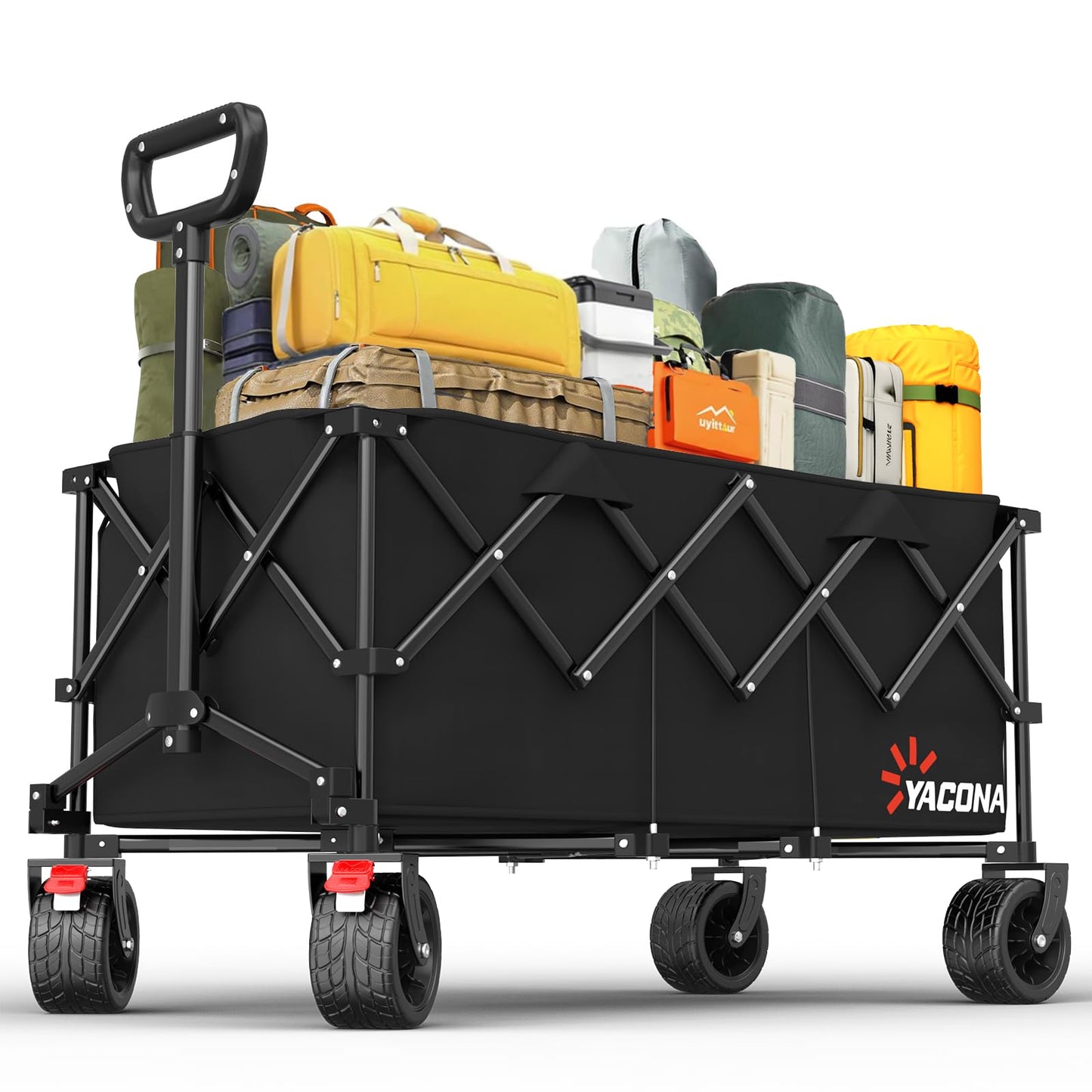52.4" L Extra Large Collapsible Wagons Carts Foldable, 450lbs Heavy Duty Folding Beach Wagon with All-Terrain Big Wheels, Utility Wagon Cart for Groceries, Outdoor Camping, Shopping, Beach, Garden