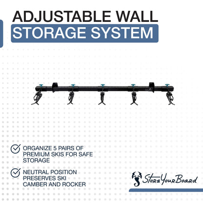 StoreYourBoard Lone Peak Ski Storage Rack, Wall Mount Organizer Holds 5 Pairs of Skis and Poles, Supports 300 lbs, 46 in x 8 in x 3.5 in