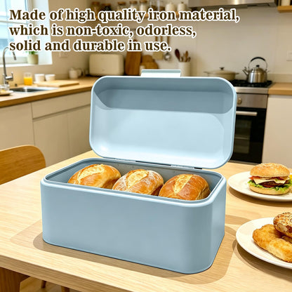 Buachois Large Bread Box,Iron Bread Box with Lid,Metal Bread Storage Bin,Bread Keeper Container,Bread Containers Storage,Modern Solid Color Retro Style,for Kitchen Counter (B)
