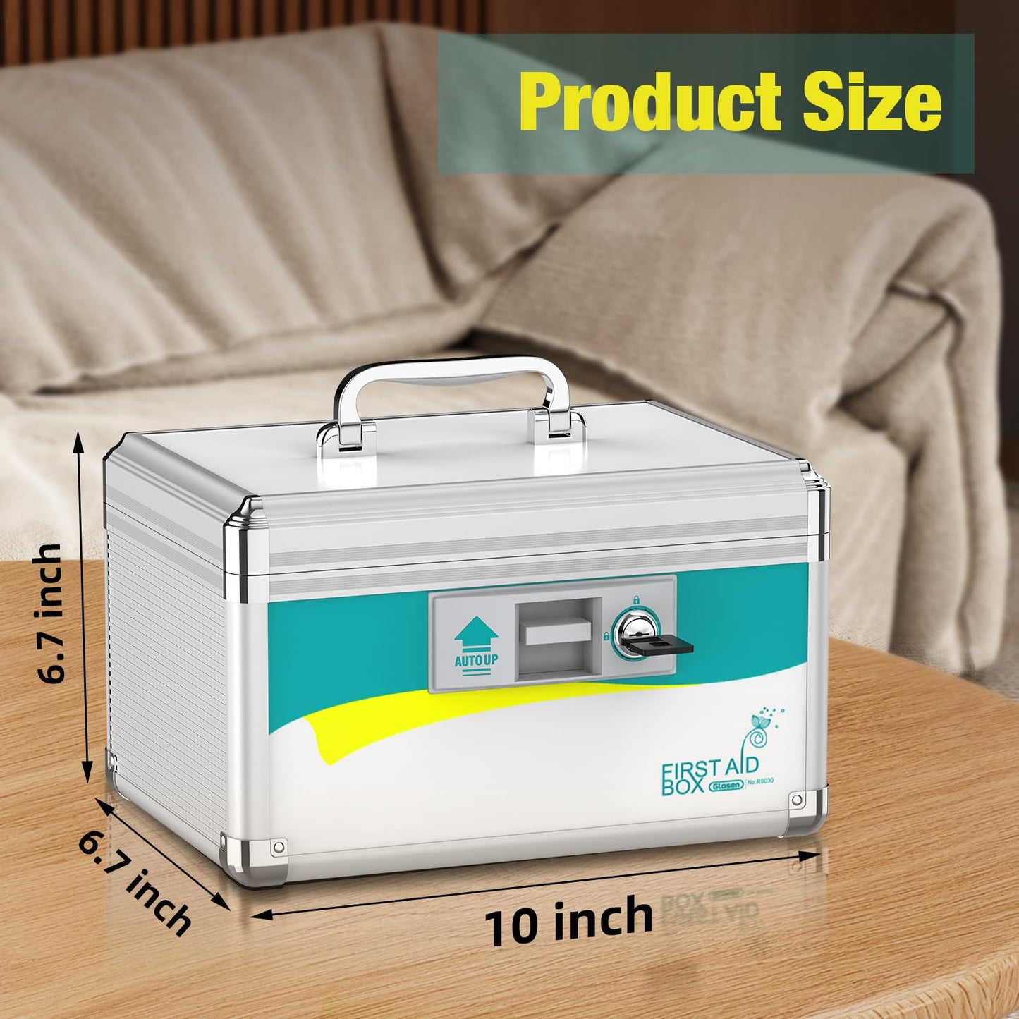 Glosen Medicine Lock Box, Medication Lock Box,Locking Medicine Box, Security Lock Boxes【Case of 8pcs-Small 】 10x6.7x6.7 Inch,First Aid Key,Lock Box for Medication