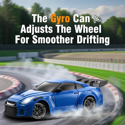 ACAMMZAR RC Drift Car Pro Upgraded with Gyro 1:24 Full Proportional Remote Control Car 25KM/H 4WD High Speed RC Cars with Lights Extra Racing Tires Vehicle for Adults Kids Boys Girls Blue