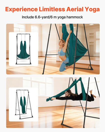 VEVOR Yoga Stand Frame, Max 440.9 lbs Load Swing Stand, Triangular Structure Pull Up Stands, Aerial Silk Stands with EVA Foam & 6.6-Yard Yoga Hammock, 4-Level Horizontal & 6-Level Vertical Adjustment