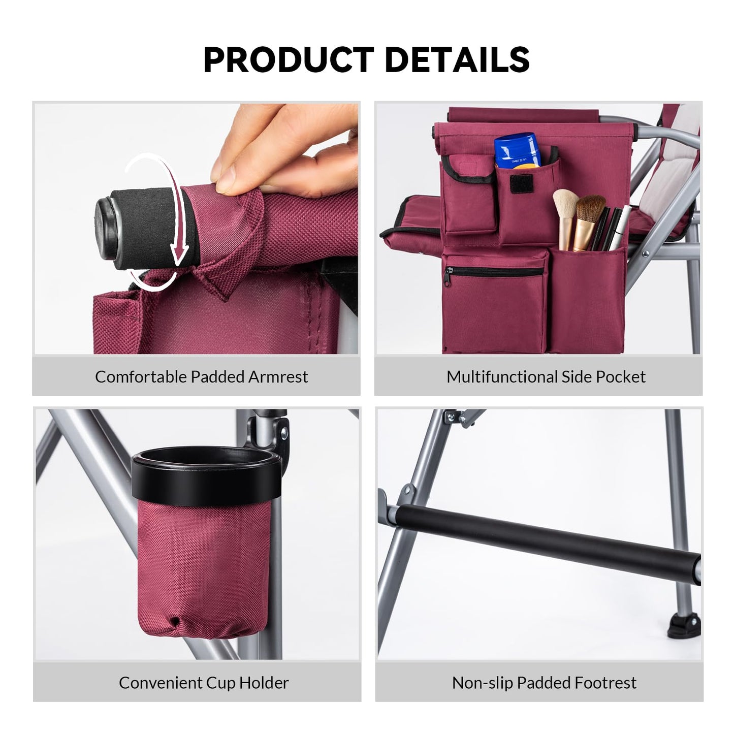 Thallike Foldable Directors Makeup Salon High Chair - Portable Camping Bar Height Folding Photoshoot Chairs with Stroage Bag Cup Holder Non-Slip Footrest, Supports 400 lbs Red Tall Director Chair