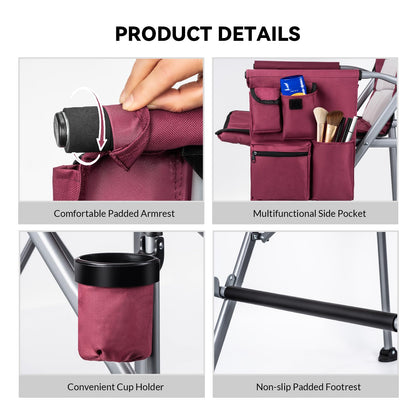 Thallike Foldable Directors Makeup Salon High Chair - Portable Camping Bar Height Folding Photoshoot Chairs with Stroage Bag Cup Holder Non-Slip Footrest, Supports 400 lbs Red Tall Director Chair