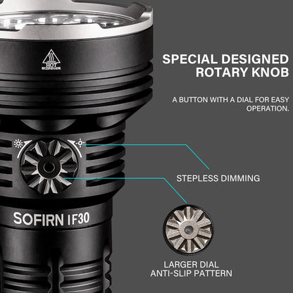 sofirn IF30 Flashlight High Lumens, 12000 Lumens Ultra Bright Flashlight with 685 Meters Beam Distance Spotlight, Rechargeable Flashlight USB C, LED Flashlight Waterproof for Hunting, Searching