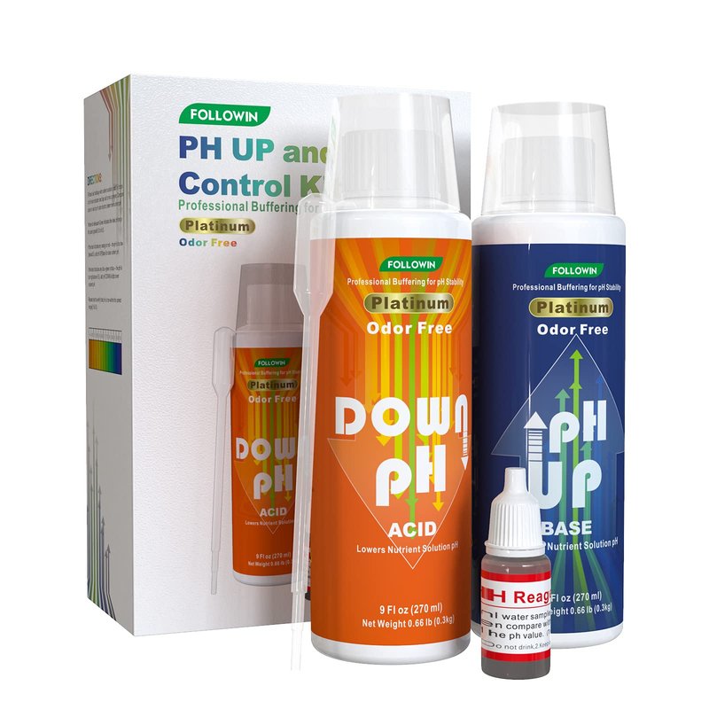 FOLLOWIN pH Up and Down Control Kit for Hydroponics, Soil Gardens & Aquariums - Concentrated Liquid pH Adjuster Set (9 oz + 9 oz) with pH Indicator - Balanced Nutrient Solution for Plants