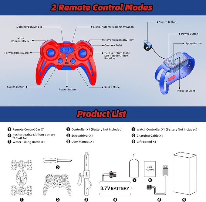 Unique 4WD 360° Rotating Gesture Sensing RC Stunt Car Double‑Sided Driving RC Drift Car with Lights Music &amp Spray Kids Outdoor Cars Toys for Ages 6-12 Gifts for Boys 6-122 Replaceable Batteri