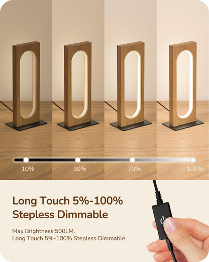 EDISHINE LED Table Lamp, Dimmable Touch Control, 13.58inx6.3inx14.17in, Dark Wood Color