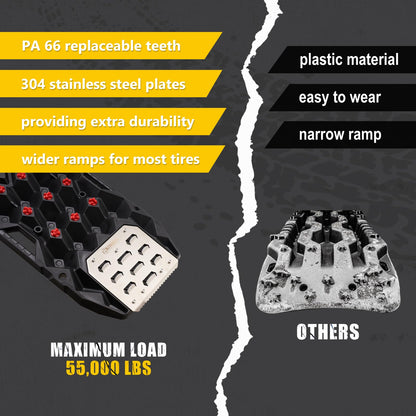 BUNKER INDUST Offroad Traction Board with Jack Base,Pair 47.24"L x 14"W Recovery Track Tire Traction Mat -Black Sand,Mud,Snow Ramps (Replaceable Dual Colors Teeth/Rugged Steel Plate) Gen 11th