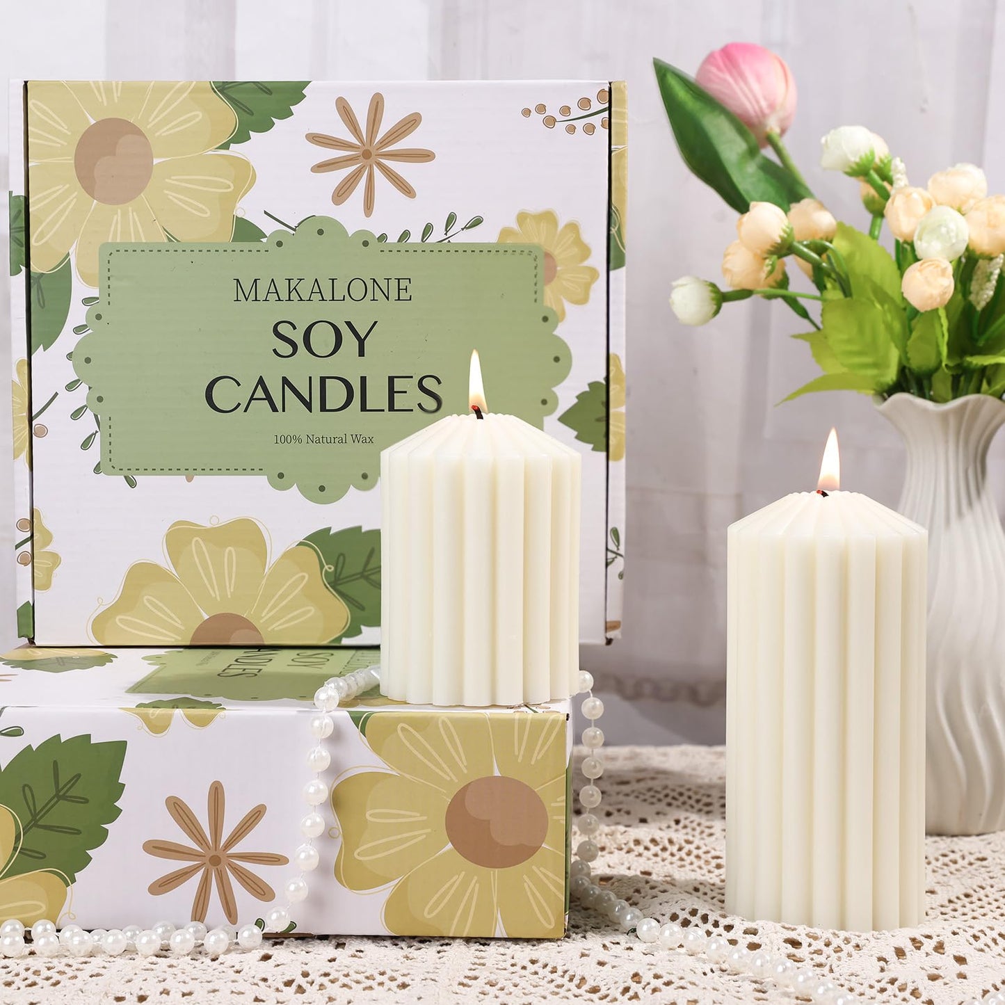 Citronella Candles for Patio, Set of 3 Ribbed Sage Green Pillar Candles for Summer Outdoor,Soy Wax Modern Boho Home Decor Pillars,Aesthetic Candle Gift Set for Garden and Indoor Use