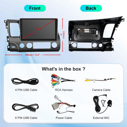 Car Stereo Radio for Honda Civic 2006 2007 2008 2009 2010 2011 with Wireless Carplay & Android Auto,10.1 Inch 1080P Touch Screen for Civic Radio with Bluetooth FM Mirror Link SWC No Camera