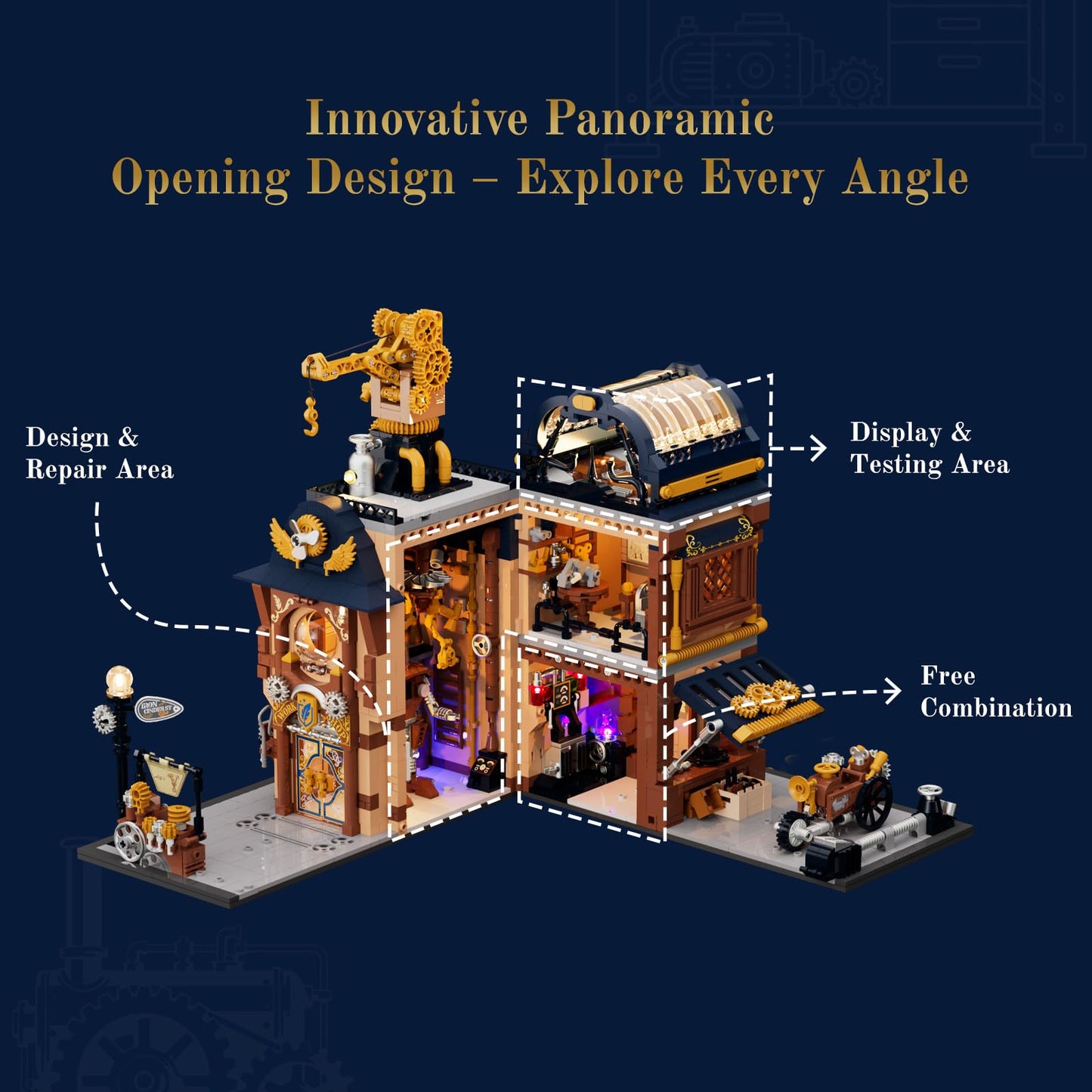 Lumibricks Steampunk Mechanical Workshop Lighting Building-Bricks Set, 2006 Pcs The Sky-Lane Repair Shop Modular Building from Aeronauts Collection Display Set for Adults and Steampunk Lovers