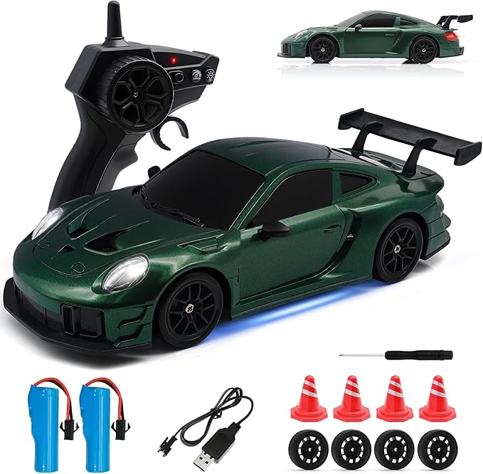 RC Drift Car 1:24 4WD Remote Control Cars Vehicle with LED Light2.4GHz 20KM/H High Speed RC Cars with Two Batteries &amp Drifting Tires Racing Sport Toy for Adults Boys Girls Kids