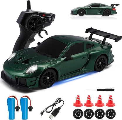 RC Drift Car 1:24 4WD Remote Control Cars Vehicle with LED Light2.4GHz 20KM/H High Speed RC Cars with Two Batteries &amp Drifting Tires Racing Sport Toy for Adults Boys Girls Kids