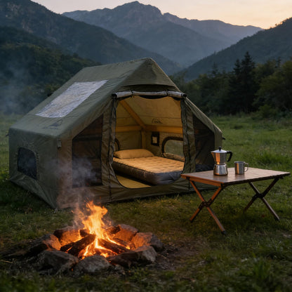 Romantic Camp Inflatable Camping Tent for 4-6 Person, Waterproof Blow up Tent with Pump, 4-Season Hot Tent for Camping & Hiking