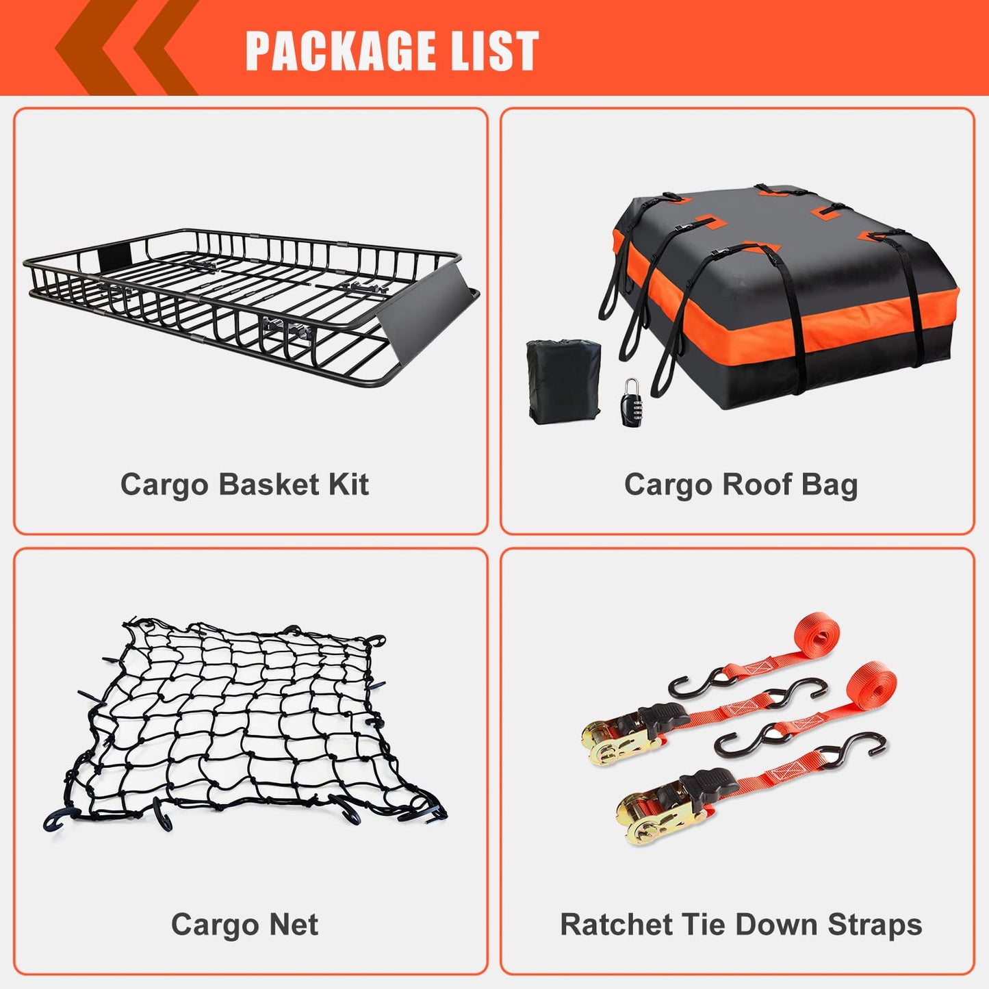 Roof Rack Carrier Carrier Basket 65"*39"*6"+Waterproof Bag 20 Cubic Feet(51"*40"*17"),and Cargo Net with Attachment Hooks,Ratchet Straps.200 Lbs Capacity,Universal Rooftop Small Size Roof Rack
