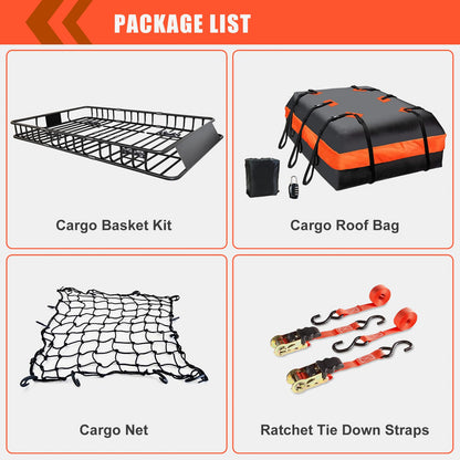 Roof Rack Carrier Carrier Basket 65"*39"*6"+Waterproof Bag 20 Cubic Feet(51"*40"*17"),and Cargo Net with Attachment Hooks,Ratchet Straps.200 Lbs Capacity,Universal Rooftop Small Size Roof Rack