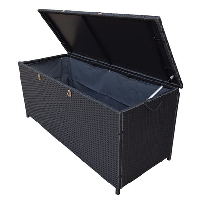 Oakland Living Black Outdoor Storage Box, Wicker-Rattan Bench for Patio, Deck, Pool, Yard & Garden, 113 Gallon
