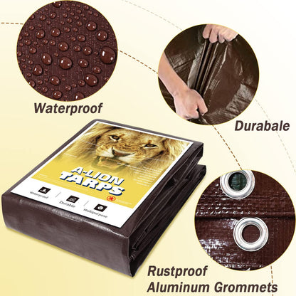 40x60Ft,Tarps Heavy Duty Waterproof, 10Mil Poly Tarps, Brown Multipurpose Tarpaulin with Metal Grommets, Edge Reinforcement Tear Resistant, UV Resistant, Camping, Outdoor Coverings
