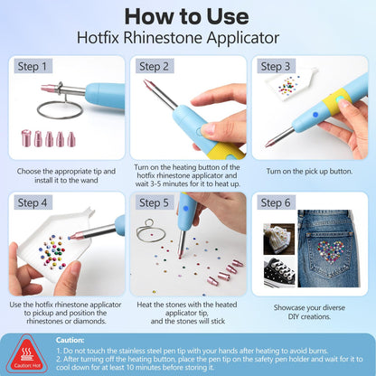 DIY Hotfix Applicator, 5 in 1 Hot Fixed Wand Bedazzler Kit, Rhinestones Setter Wand Tool with 5 Different Tip Sizes, DIY Bedazzler Kit with Rhinestones with Support Stand (Pink)
