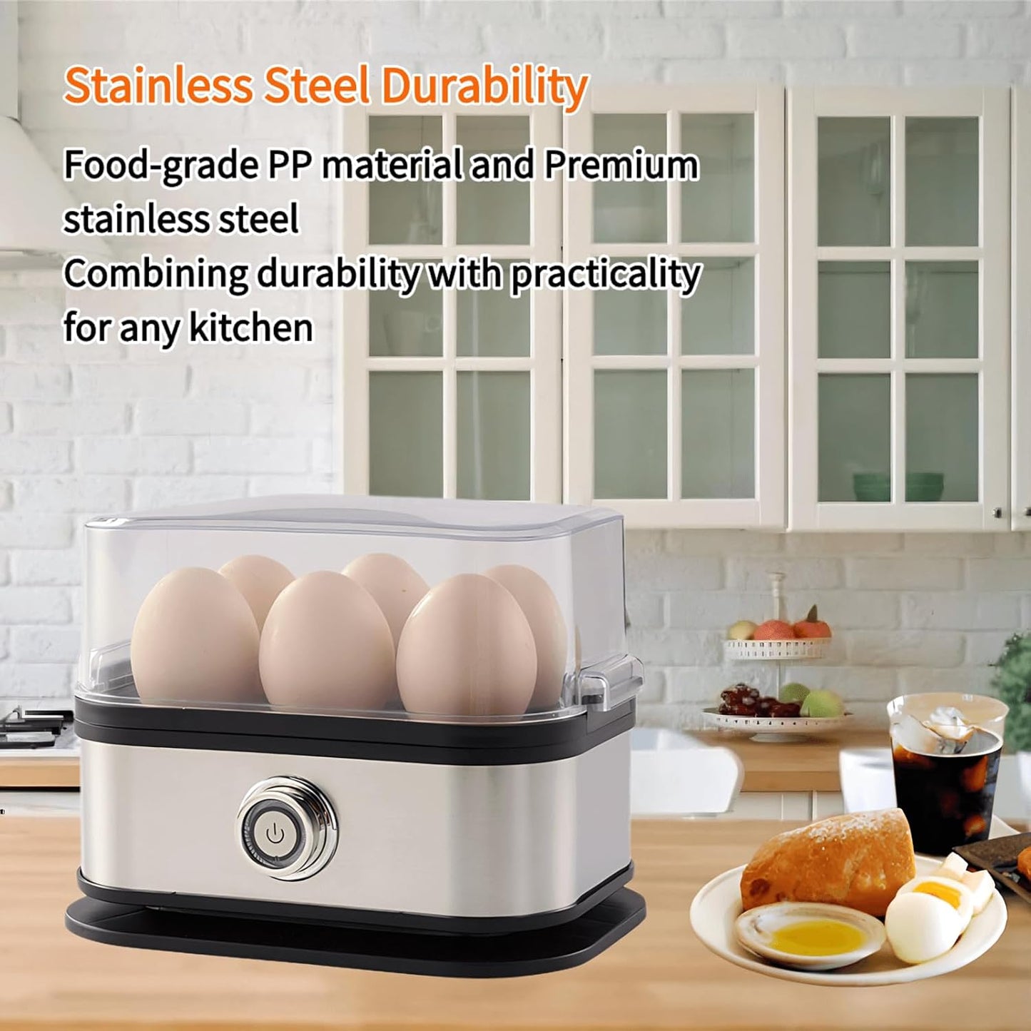 Rapid Egg Cooker - Electric Stainless Steel, 6-Egg Capacity, Soft/Medium/Hard Boiled, BPA Free