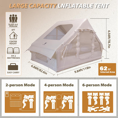 GEERTOP Large Inflatable Camping Tent with Stove Jack Instant Waterproof Blow Up Air Glamping Tent with Skylight for Family 4-6 Person 4 Season Outdoor Adventures