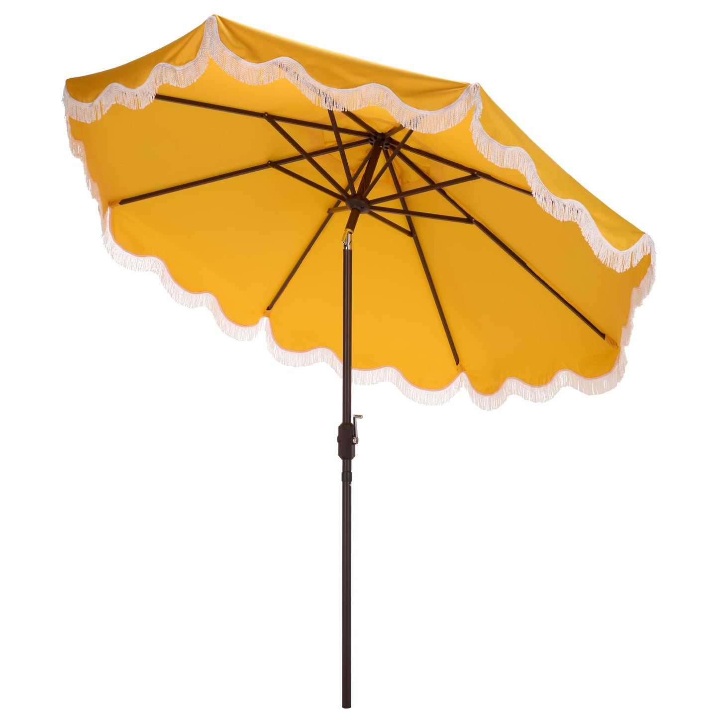 SAFAVIEH Outdoor Patio Furniture Collection – Torsa 9 Ft Yellow & Brown Crank Umbrella, Market-Style Patio Umbrella with Metal Pole, Classic Outdoor Shade Accent (PAT8014Y)