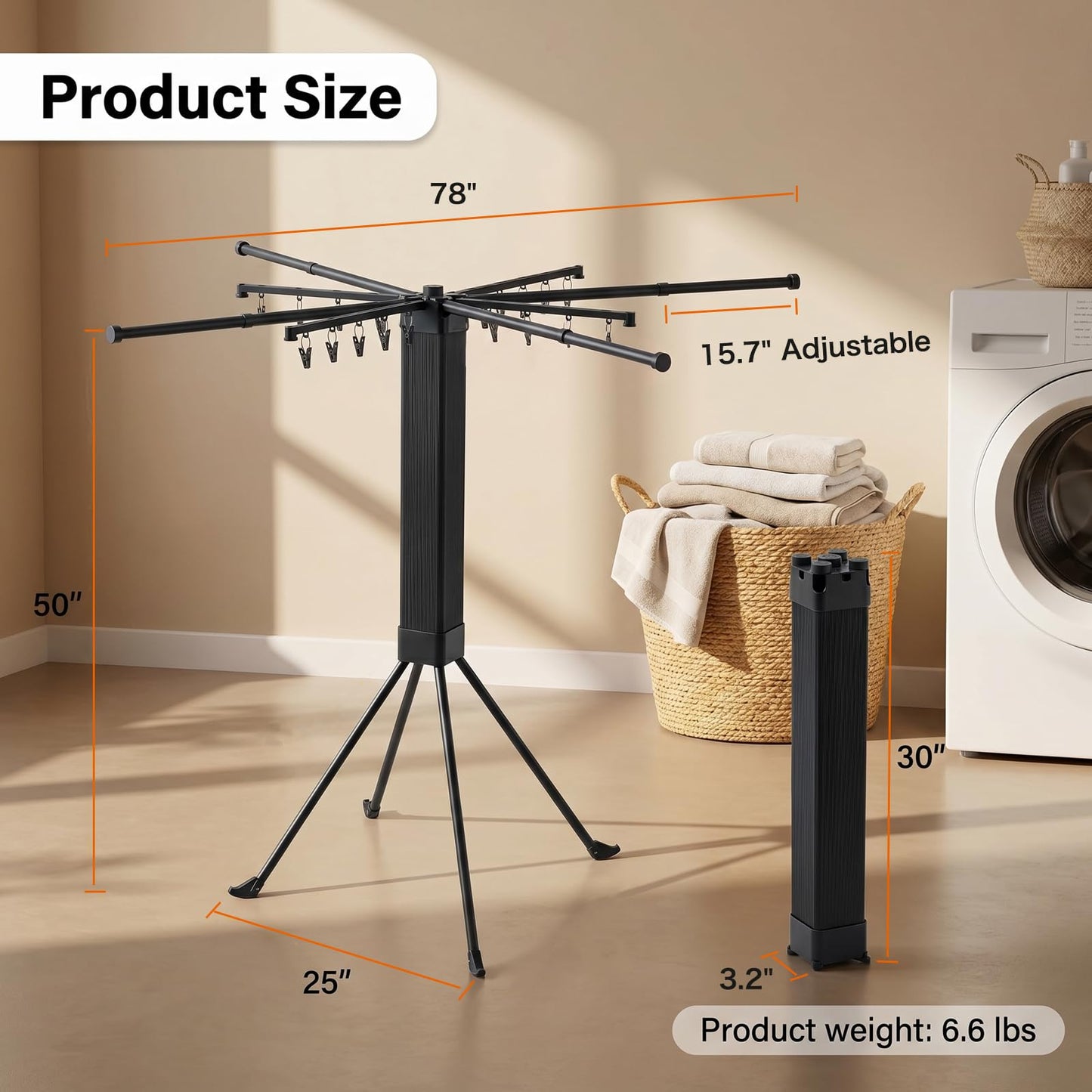 CHENKENI Foldable Clothes Drying Rack, Laundry Drying Rack Collapsible, Indoor Clothes Drying Rack, with 16 Clips Portable Clothes Drying Rack for Hanging Clothes, Indoor, Camping, Balcony, Outdoor