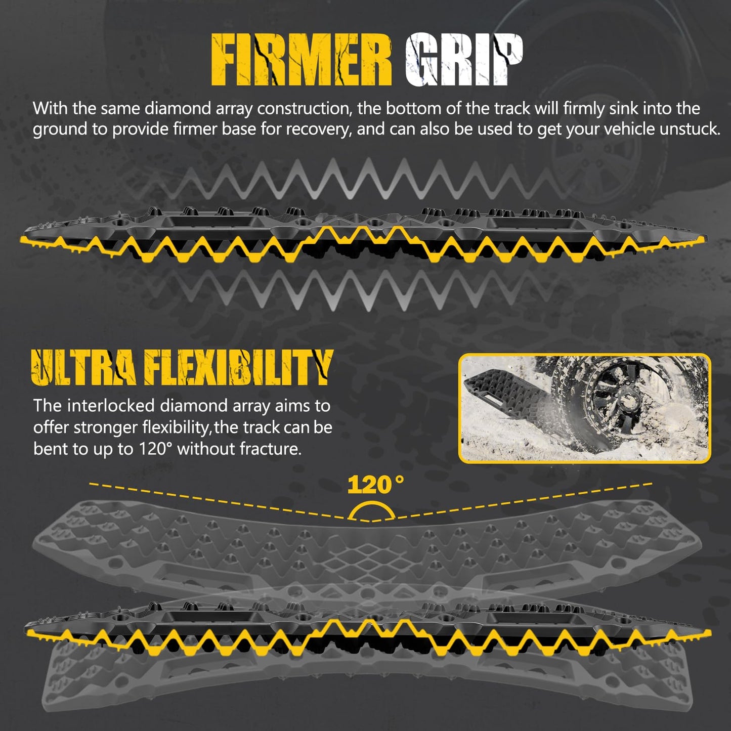 BUNKER INDUST Off-road Traction Boards with Jack Base,Pair Recovery Track 4X4 Jeep Truck Emergency Tire Traction Mat with Bag -Sand, Mud, Snow Tracks Black Traction Pad (Gen 7th)